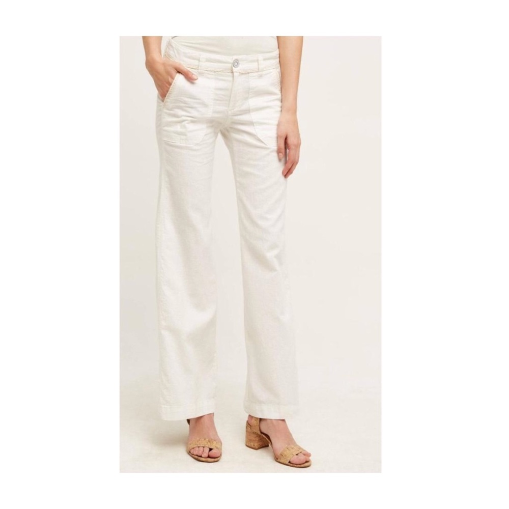 Pilcro Anthropologie Ivory Linen Bootcut Pants 4